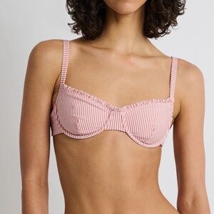 Onia Marilyn Seersucker Red and White Striped Bikini Top Sz M